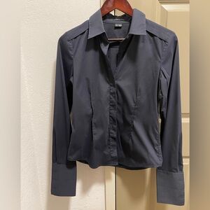 Theory- Black Tailored French Cuffs hidden buttons front button down